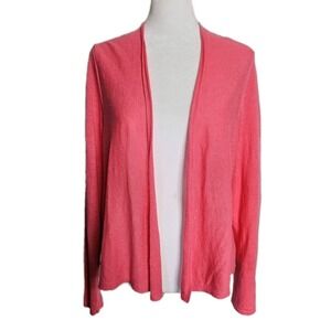 J Jill Women Size M Pink Linen-Blend Lightweight Open Front Cardigan Timeless